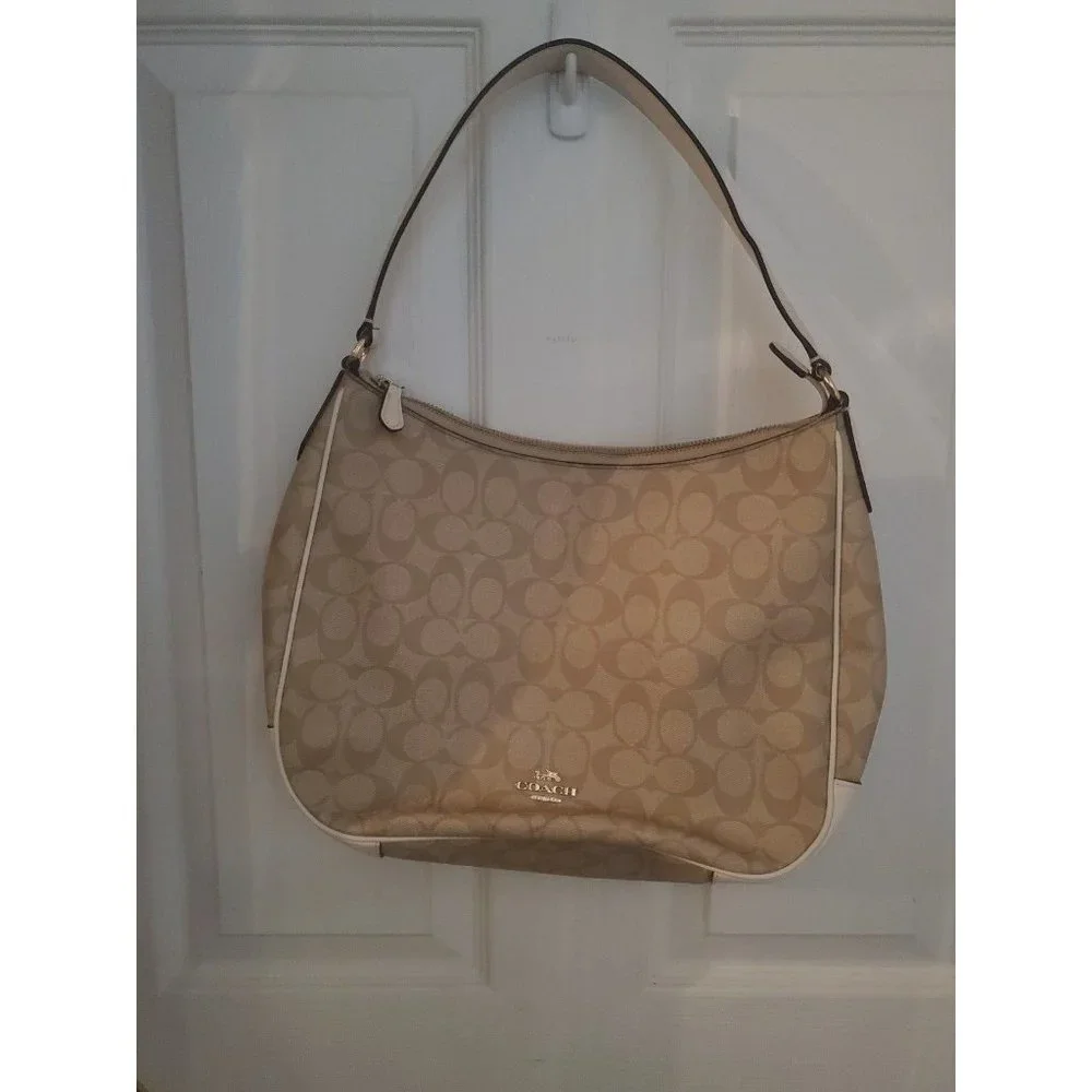 Coach Khaki Handbag with White Trim